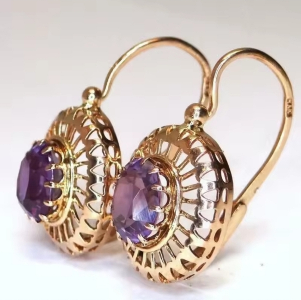 GREEN EMERALD GLASS GOLD TONE FASHION EARRINGS. GORGEOUS Hoop Lock. - Picture 5 of 9